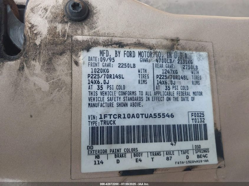 1996 Ford Ranger VIN: 1FTCR10A0TUA55546 Lot: 42872200