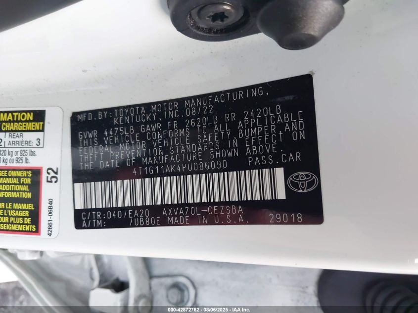 2023 Toyota Camry Se VIN: 4T1G11AK4PU086090 Lot: 42872762