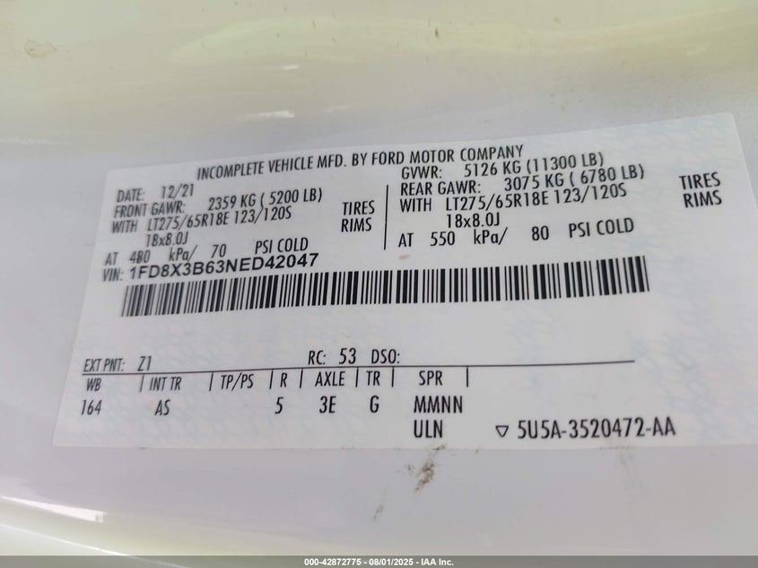 2022 FORD F-350 (VIN: 1FD8X3B63NED42047