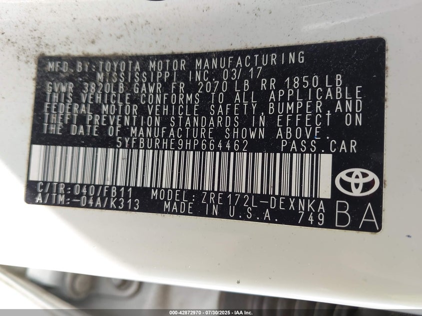 2017 TOYOTA COROLLA LE - 5YFBURHE9HP664462