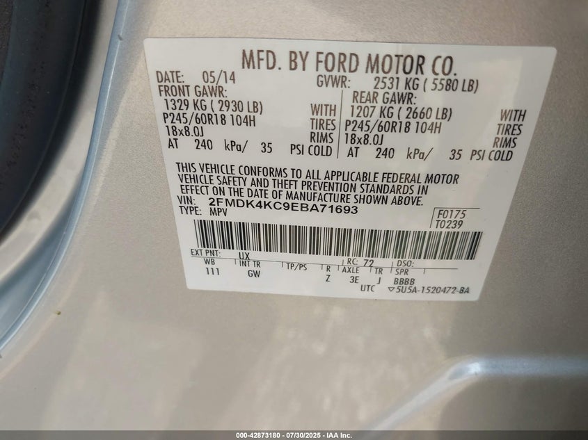 2014 FORD EDGE LIMITED - 2FMDK4KC9EBA71693