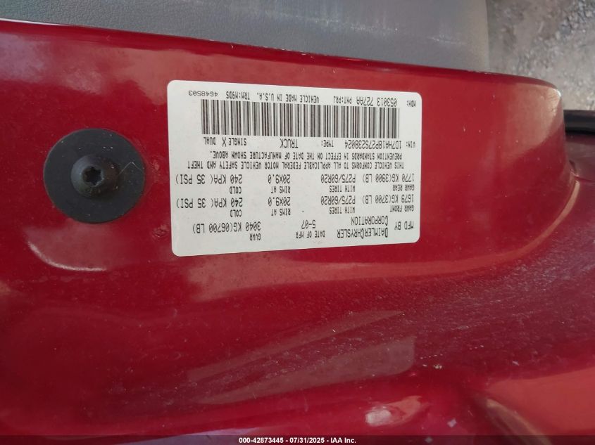 2007 Dodge Ram 1500 Slt VIN: 1D7HA18P27S238024 Lot: 42873445