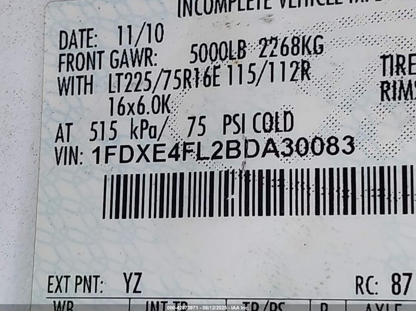 2011 Ford E-450 Cutaway VIN: 1FDXE4FL2BDA30083 Lot: 42873971