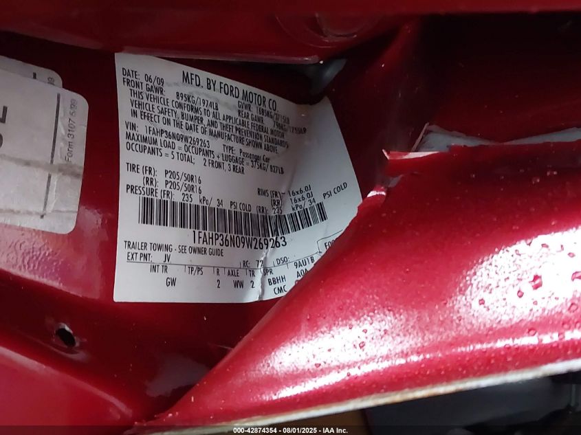 2009 Ford Focus Ses VIN: 1FAHP36N09W269263 Lot: 42874354