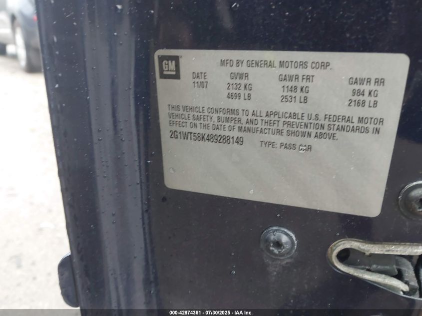 2008 Chevrolet Impala Lt VIN: 2G1WT58K489288149 Lot: 42874361