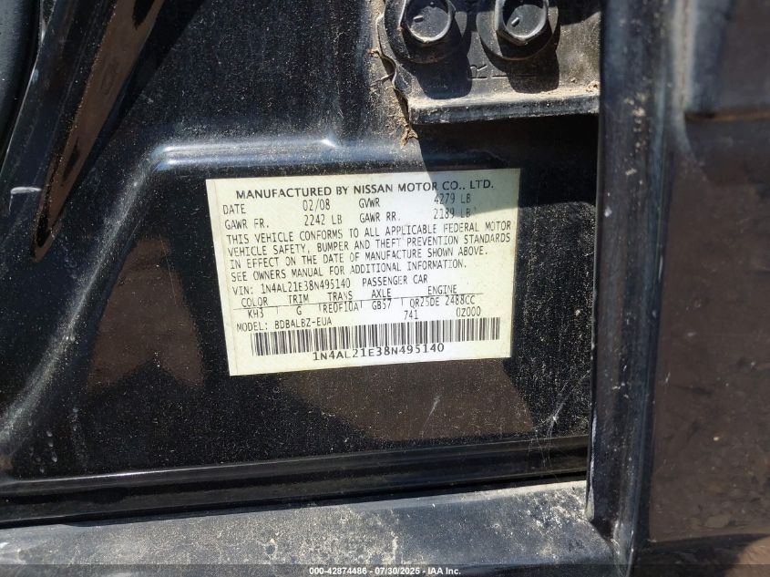 2008 Nissan Altima 2.5 S VIN: 1N4AL21E38N495140 Lot: 42874486