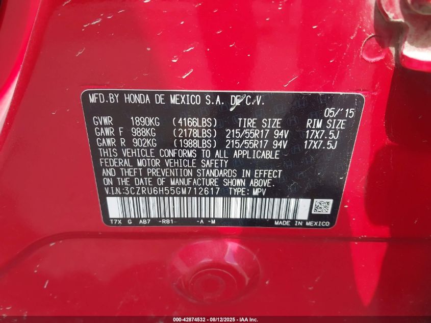 2016 HONDA HR-V EX - 3CZRU6H55GM712617