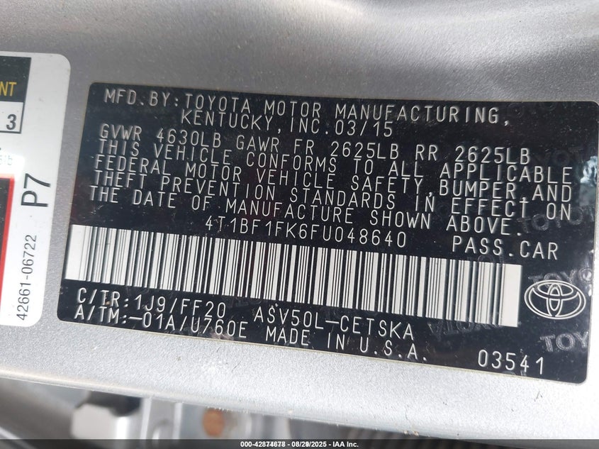 2015 TOYOTA CAMRY SE - 4T1BF1FK6FU048640
