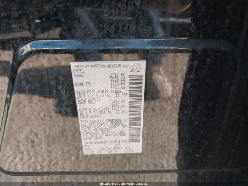 2018 Infiniti Qx60 VIN: 5N1DL0MM6JC508121 Lot: 42874779