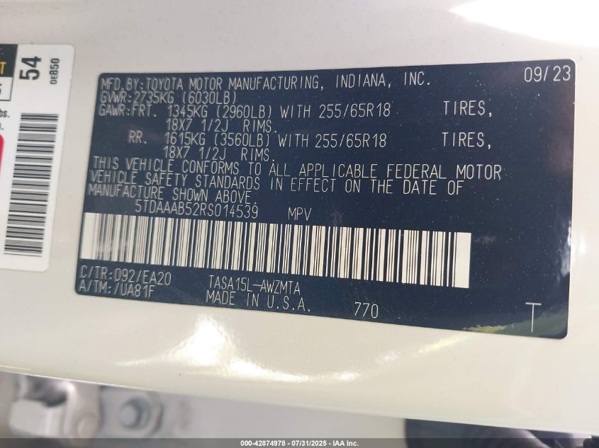 2024 Toyota Highlander - 5TDAAAB52RS014539