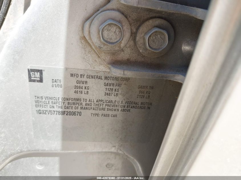 2008 Saturn Aura Xr VIN: 1G8ZV57788F200670 Lot: 42875368
