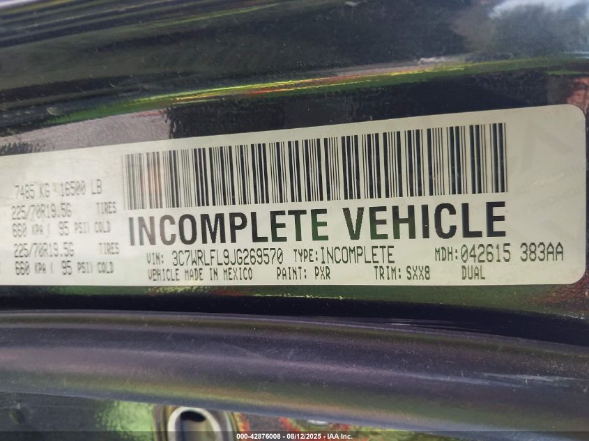 2018 Ram 4500 Chassis Tradesman/Slt/Laramie VIN: 3C7WRLFL9JG269570 Lot: 42876008