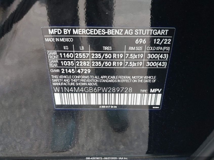 2023 Mercedes-Benz Glb 250 VIN: W1N4M4GB6PW289728 Lot: 42876072