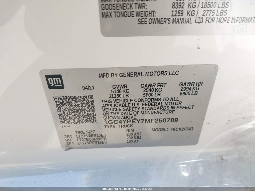 2021 Chevrolet Silverado 2500 - 1GC4YPEY7MF250789