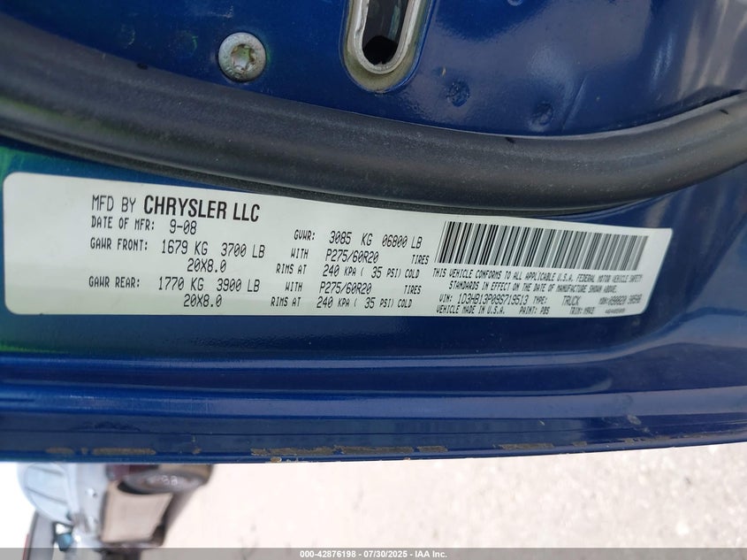 2009 Dodge Ram 1500 VIN: 1D3HB13P09S719513 Lot: 42876198