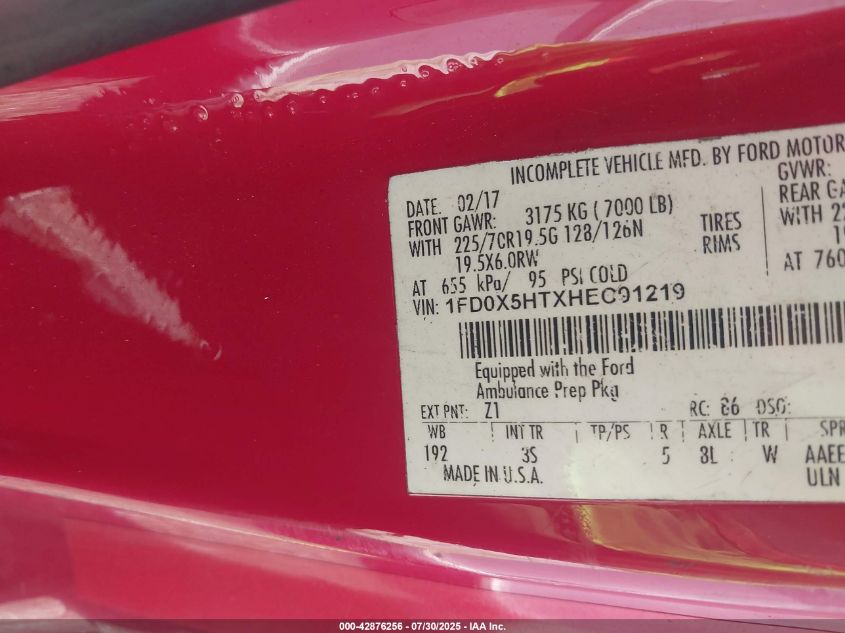 2017 Ford F-550 Chassis Lariat/Xl/Xlt VIN: 1FD0X5HTXHE091219 Lot: 42876256