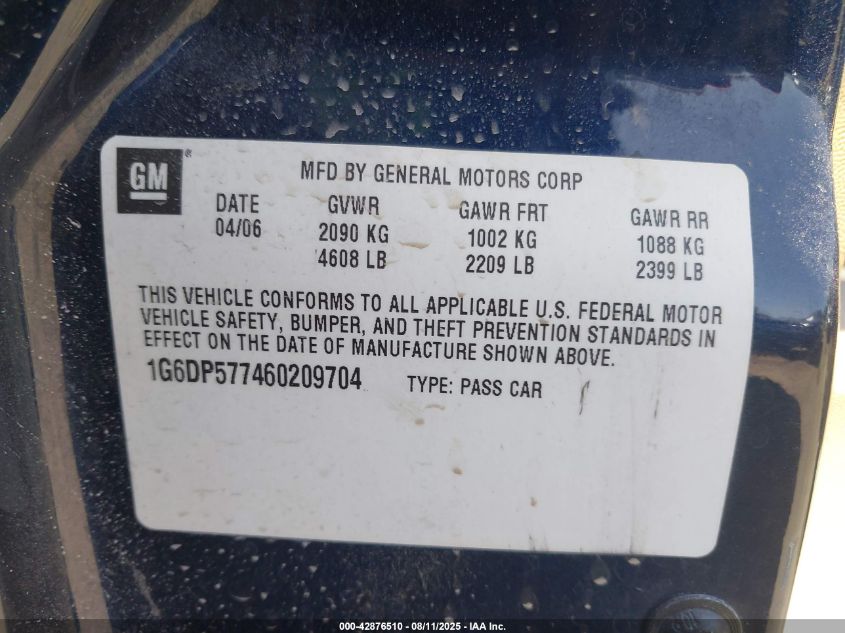 2006 Cadillac Cts Standard VIN: 1G6DP577460209704 Lot: 42876510