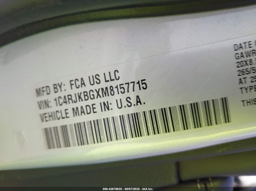 1C4RJKBGXM8157715 2021 JEEP GRAND CHEROKEE photo no. 9