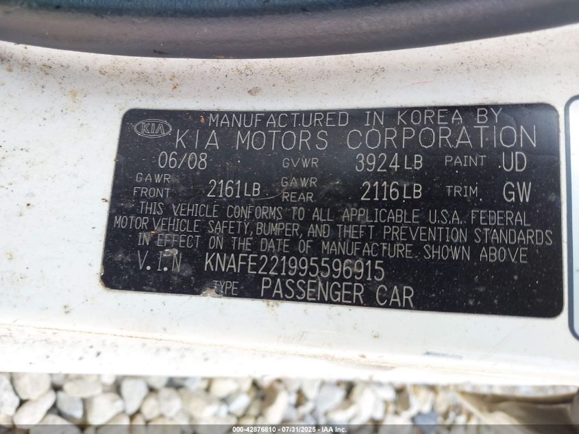 2009 Kia Spectra Ex VIN: KNAFE221995596915 Lot: 42876810