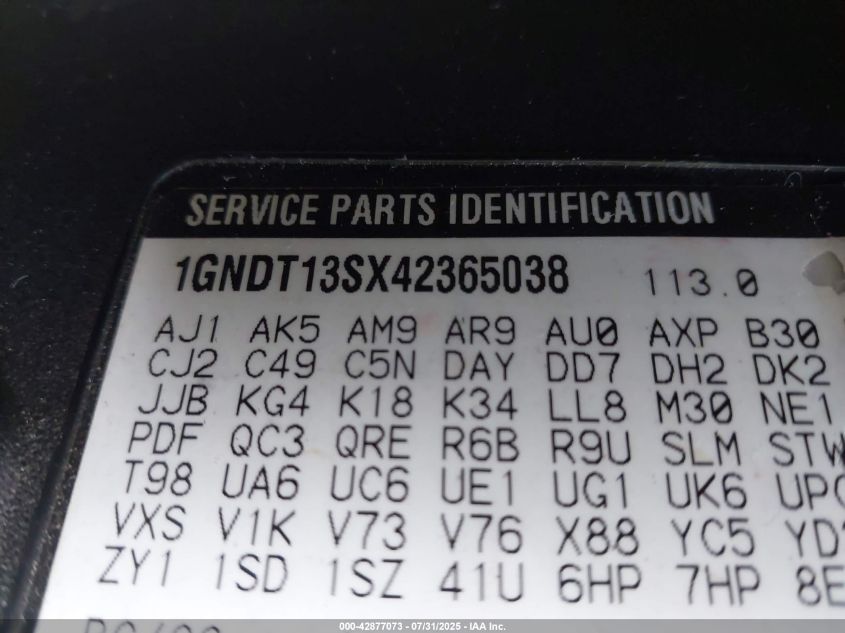 2004 Chevrolet Trailblazer VIN: 1GNDT13FX42365038 Lot: 42877073