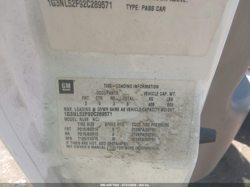 2002 Oldsmobile Alero Gl1 VIN: 1G3NL52F92C289571 Lot: 42877942