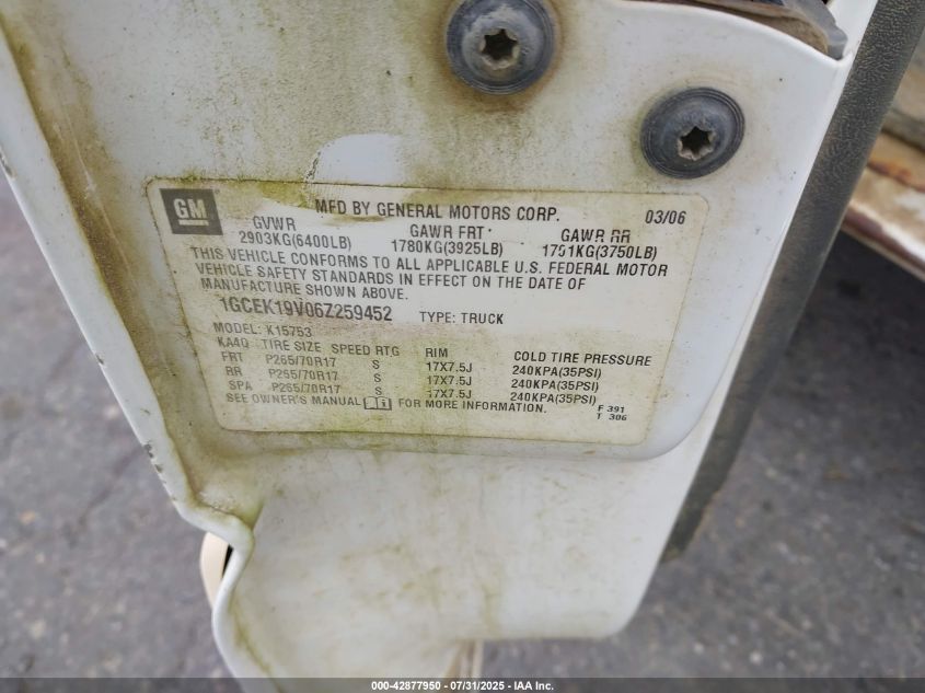 2006 Chevrolet Silverado 1500 Lt1 VIN: 1GCEK19V06Z259452 Lot: 42877950