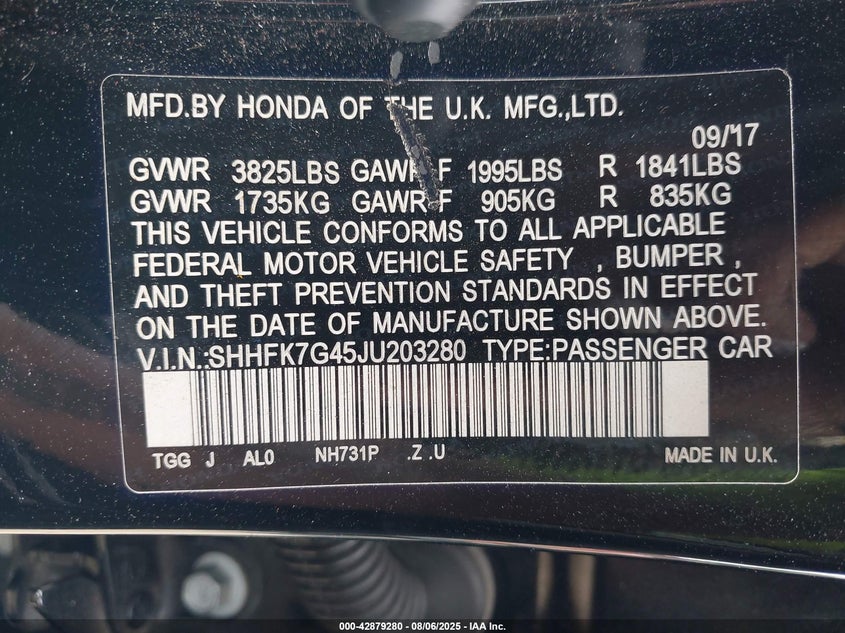 SHHFK7G45JU203280 2018 HONDA CIVIC photo no. 9