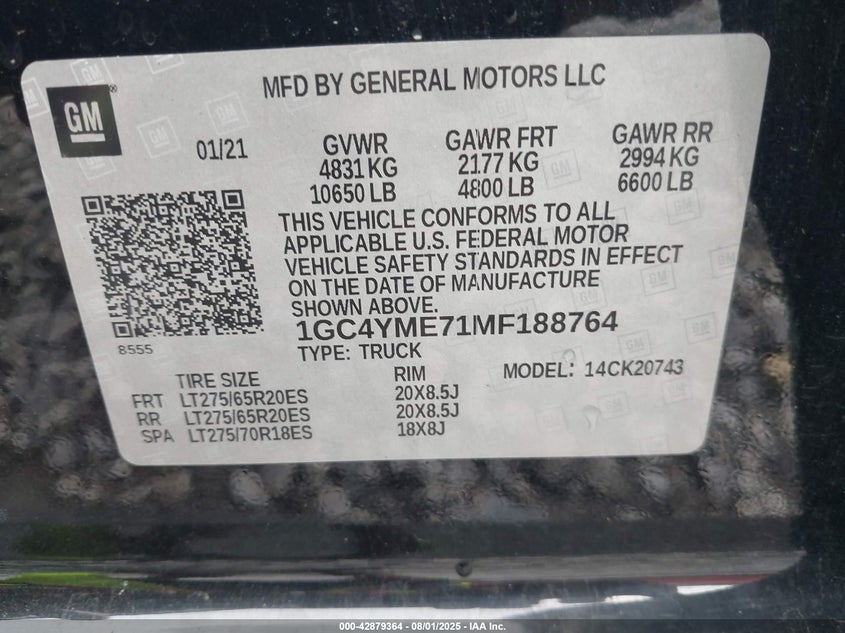 1GC4YME71MF188764 2021 CHEVROLET SILVERADO photo no. 8