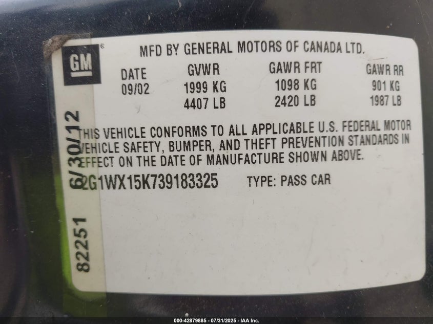 2G1WX15K739183325 2003 CHEVROLET MONTE CARLO photo no. 9