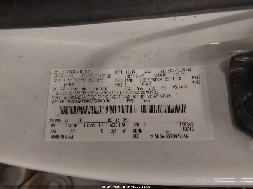 2019 Ford F-350 King Ranch VIN: 1FT8W3BT9KEG86300 Lot: 42879900