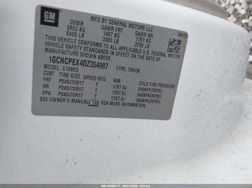 2013 CHEVROLET SILVERADO 1500 WORK TRUCK - 1GCNCPEX4DZ354987