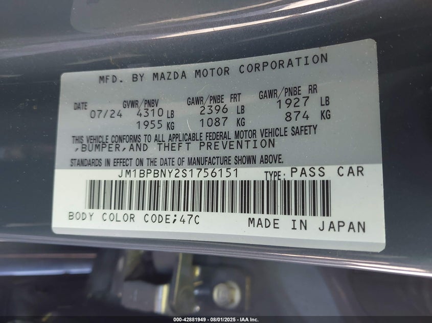 2025 MAZDA MAZDA3 HATCHBACK 2.5 TURBO PREMIUM PLUS JM1BPBNY2S1756151