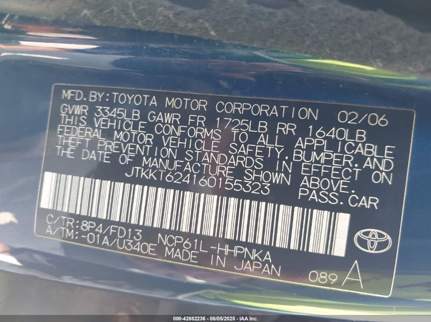 2006 Scion Xa VIN: JTKKT624160155323 Lot: 42882236