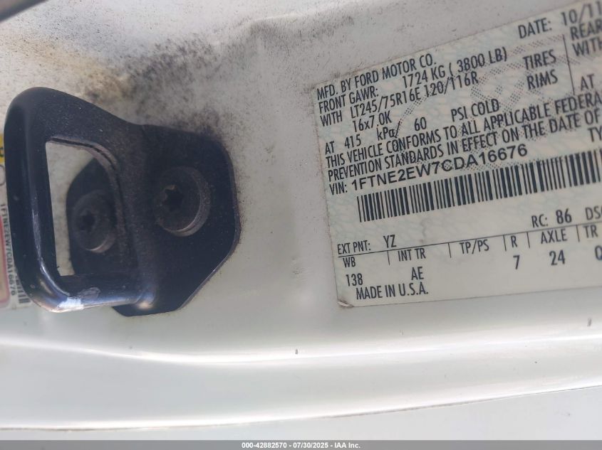 2012 Ford E-250 Commercial VIN: 1FTNE2EW7CDA16676 Lot: 42882570