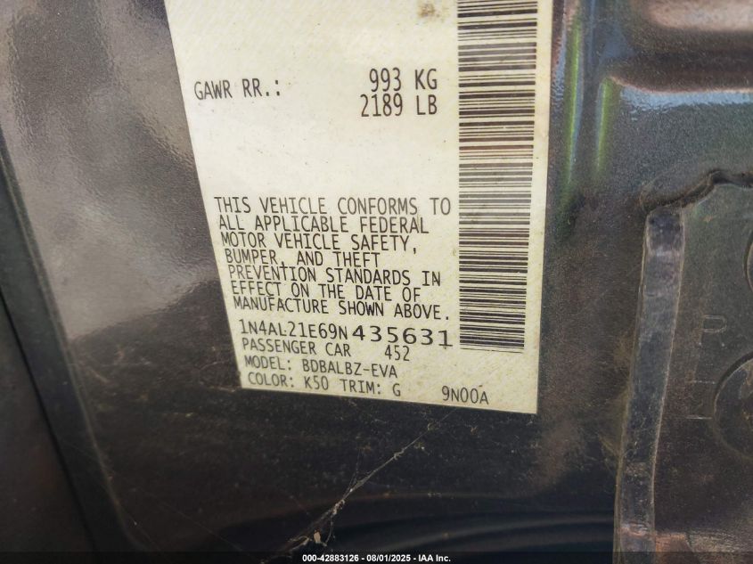 2009 Nissan Altima 2.5 S VIN: 1N4AL21E69N435631 Lot: 42883126