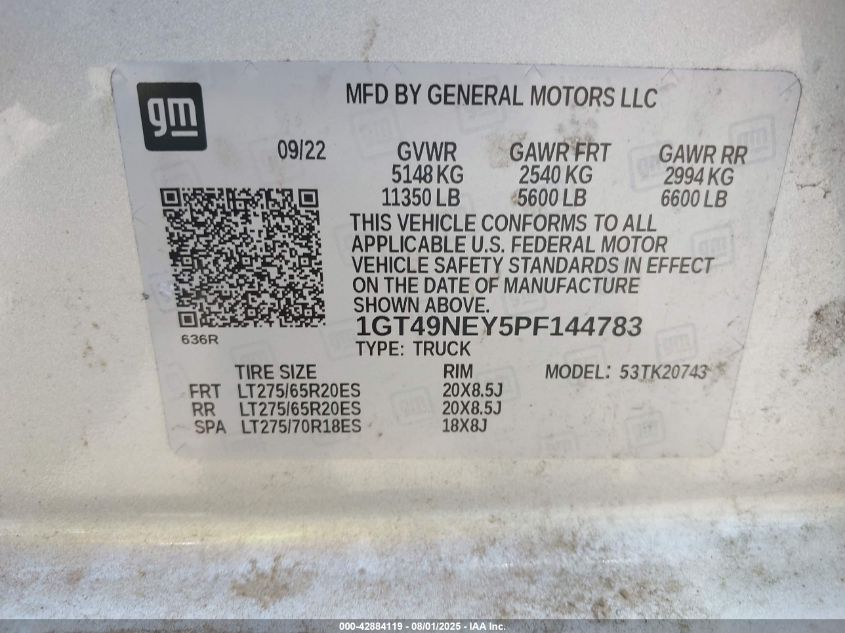 2023 GMC Sierra 2500Hd 4Wd Standard Bed Slt VIN: 1GT49NEY5PF144783 Lot: 42884119