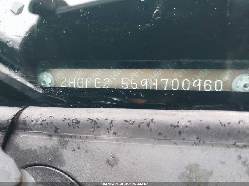 2009 Honda Civic Si VIN: 2HGFG21559H700960 Lot: 42884323