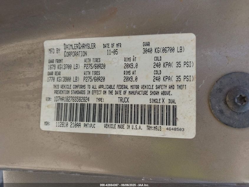 2006 Dodge Ram 1500 Slt VIN: 1D7HA18276S582824 Lot: 42884367