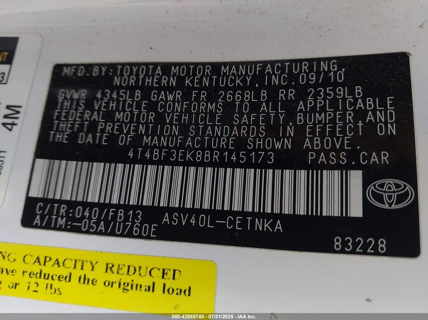 2011 Toyota Camry Le VIN: 4T4BF3EK8BR145173 Lot: 42885740