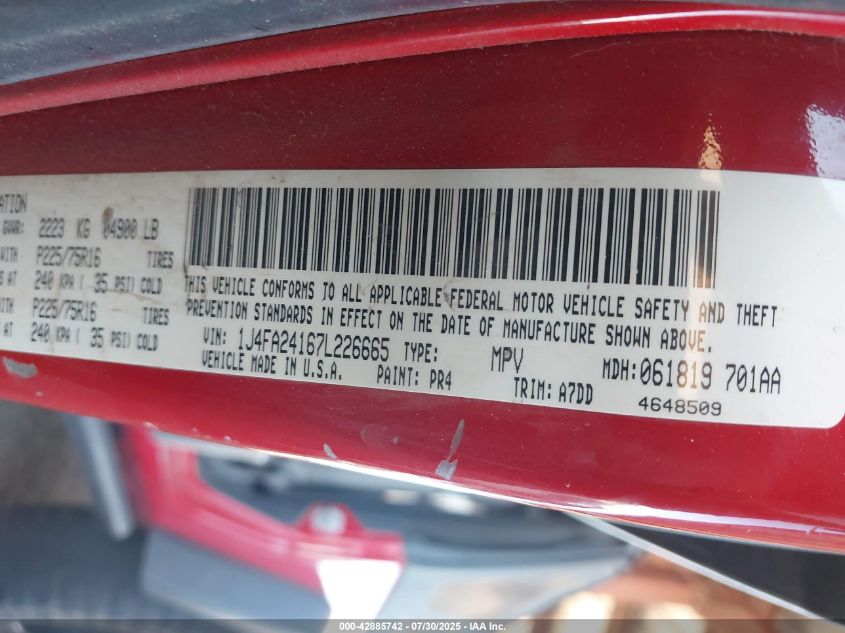 2007 Jeep Wrangler X VIN: 1J4FA24167L226665 Lot: 42885742