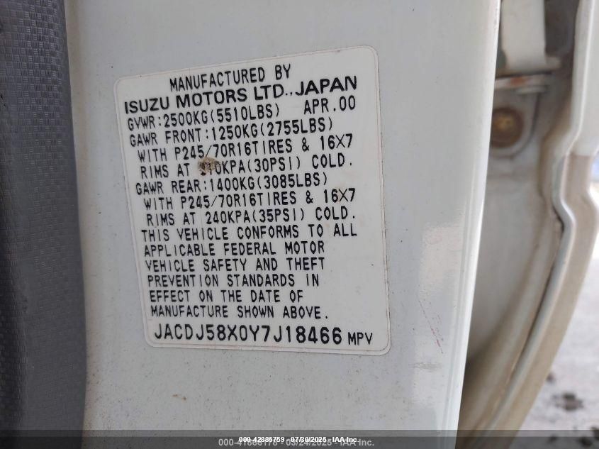 2000 Isuzu Trooper Limited/Ls/S VIN: JACDJ58X0Y7J18466 Lot: 42885759