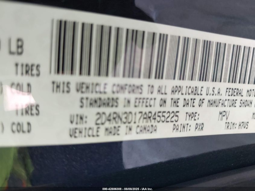 2010 Dodge Grand Caravan Hero VIN: 2D4RN3D17AR455225 Lot: 42886308