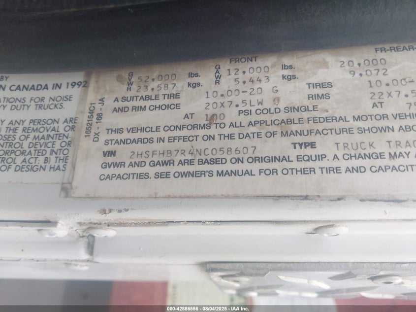 1992 International 9000 9400 VIN: 2HSFHB7R4NC058607 Lot: 42886556