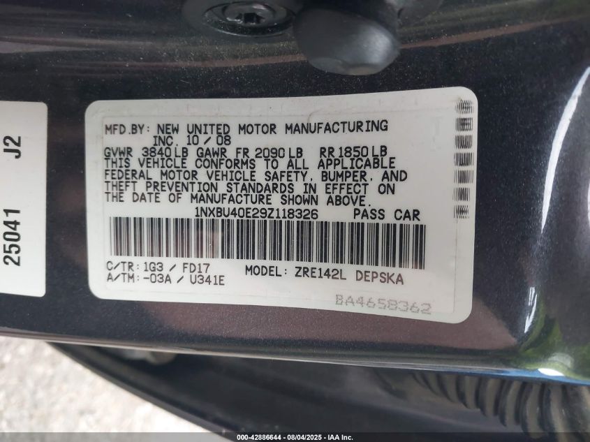 2009 Toyota Corolla S VIN: 1NXBU40E29Z118326 Lot: 42886644