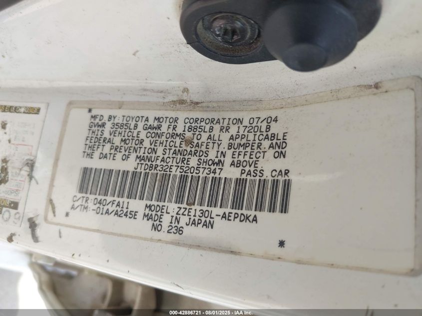 2005 Toyota Corolla Ce VIN: JTDBR32E752057347 Lot: 42886721