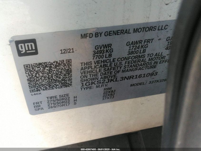 2022 GMC Yukon XL - 1GKS2JKL3NR161093