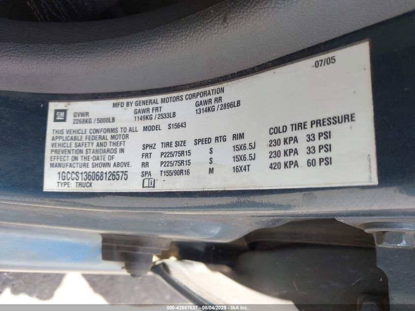 2006 Chevrolet Colorado Lt VIN: 1GCCS136068126575 Lot: 42887637