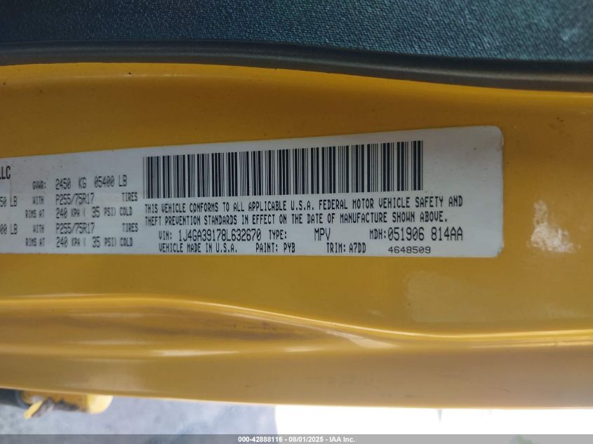 2008 Jeep Wrangler Unlimited X VIN: 1J4GA39178L632670 Lot: 42888116