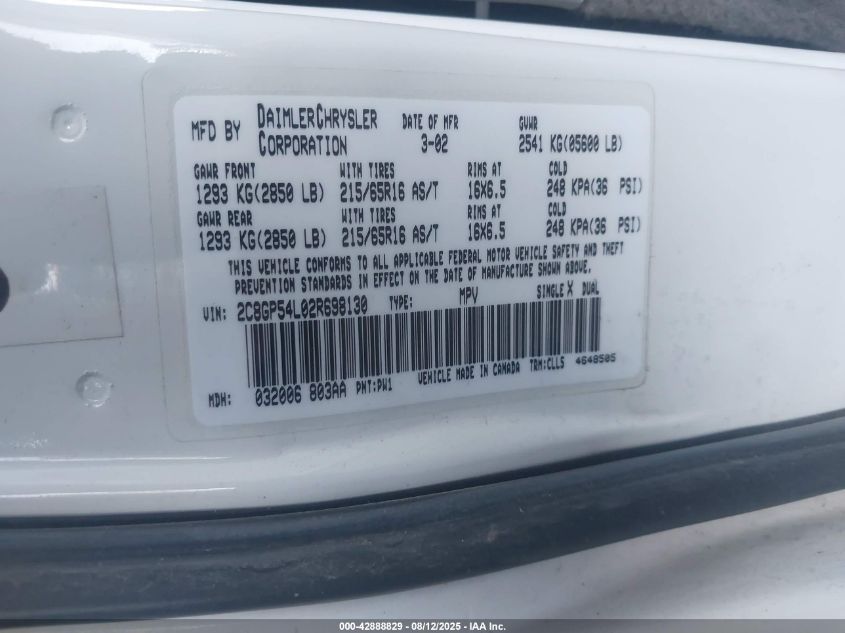 2000 Chrysler Town & Country Limited VIN: 1C4GP64L6YB650761 Lot: 42888829