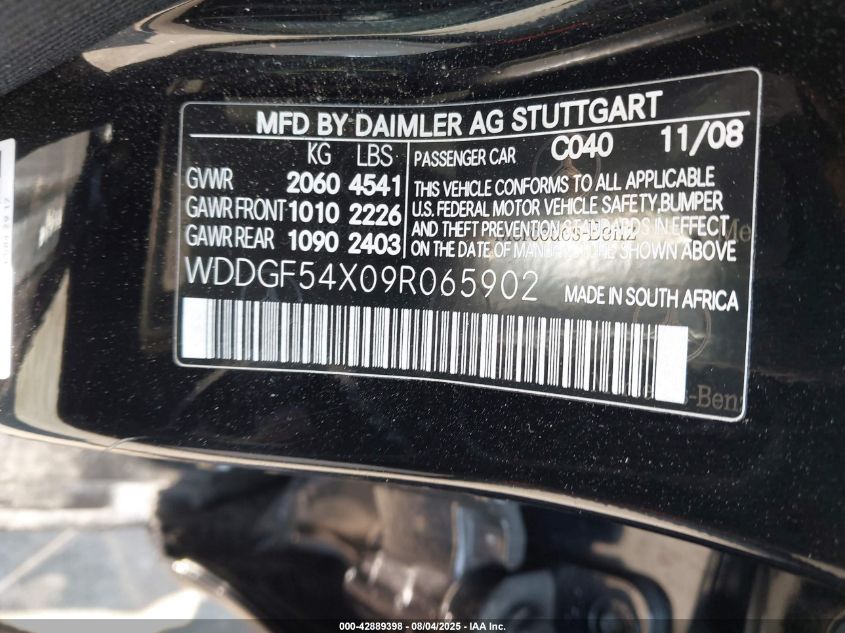 2009 Mercedes-Benz C 300 Luxury/Sport VIN: WDDGF54X09R065902 Lot: 42889398